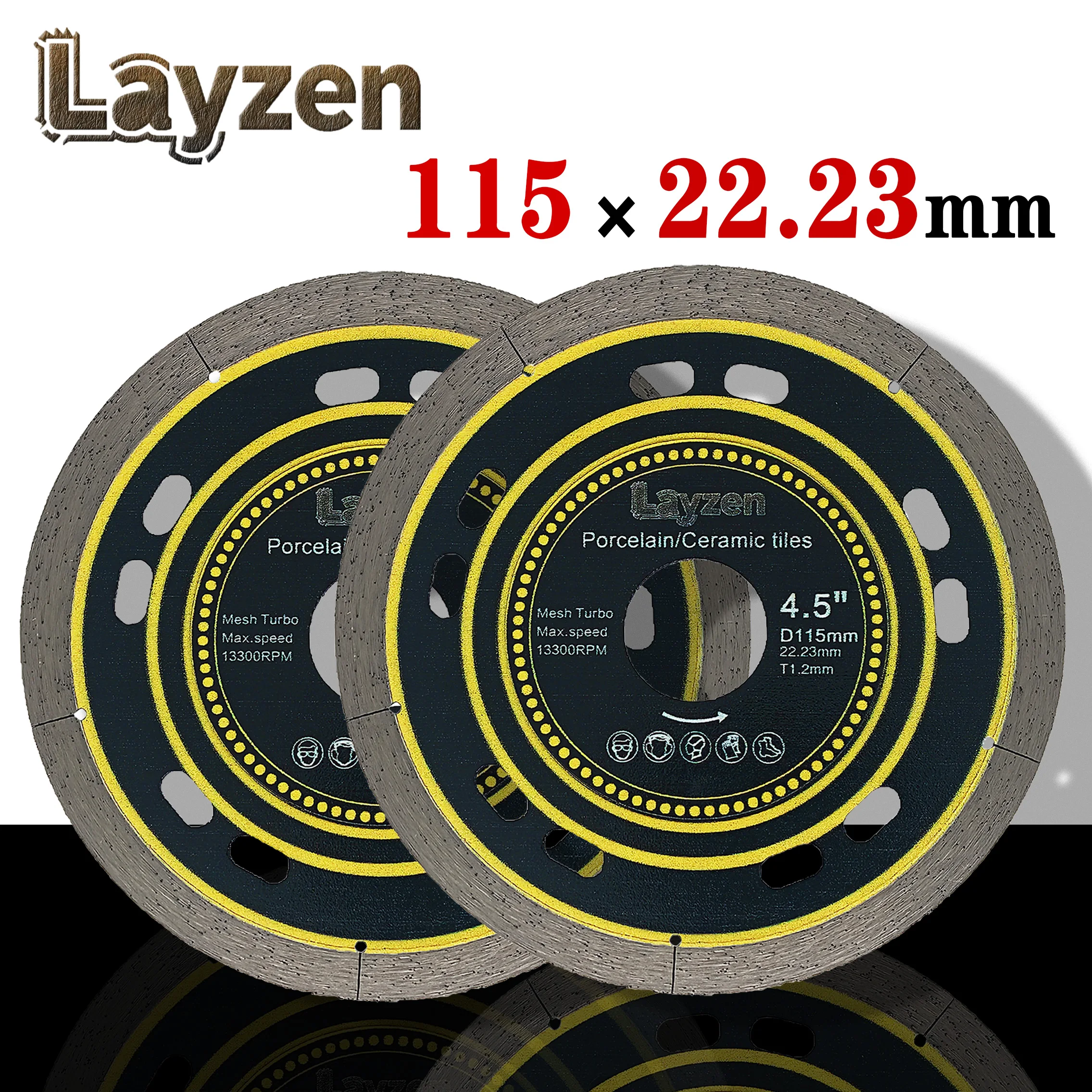 45インチ-2個入り-115mm-メッシュターボダイヤモンドソーブレード-12mm-超薄型-ウェット-ドライカット-磁器セラミックタイル-花崗岩-大理石-レイゼン用