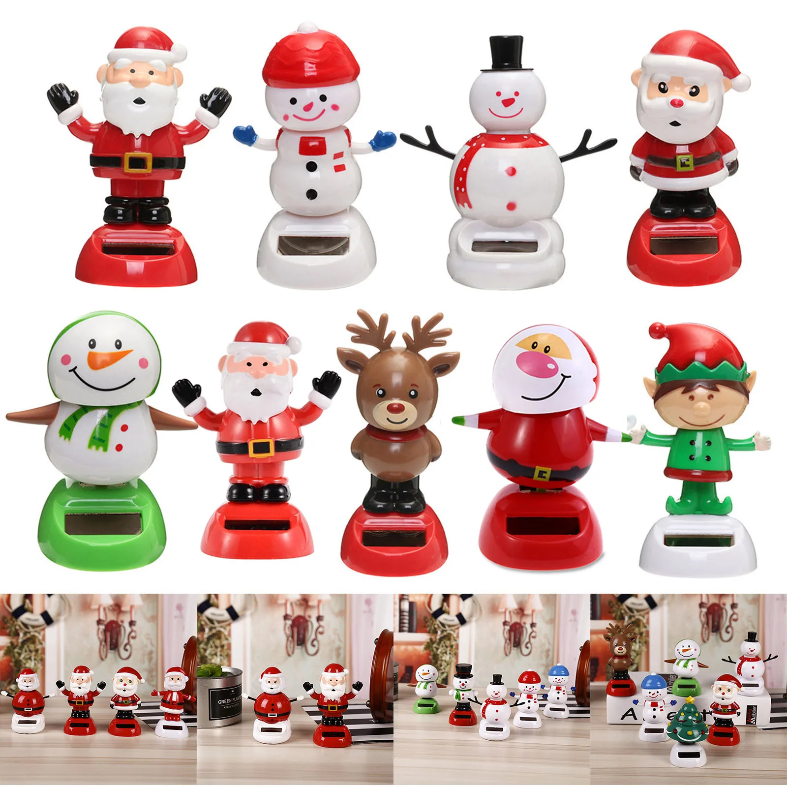 

2022 Christmas Cute Car Ornament Solar Dancing Christmas Tree Snowman Santa Claus Elk Automatic Swing Car Interior Decoration