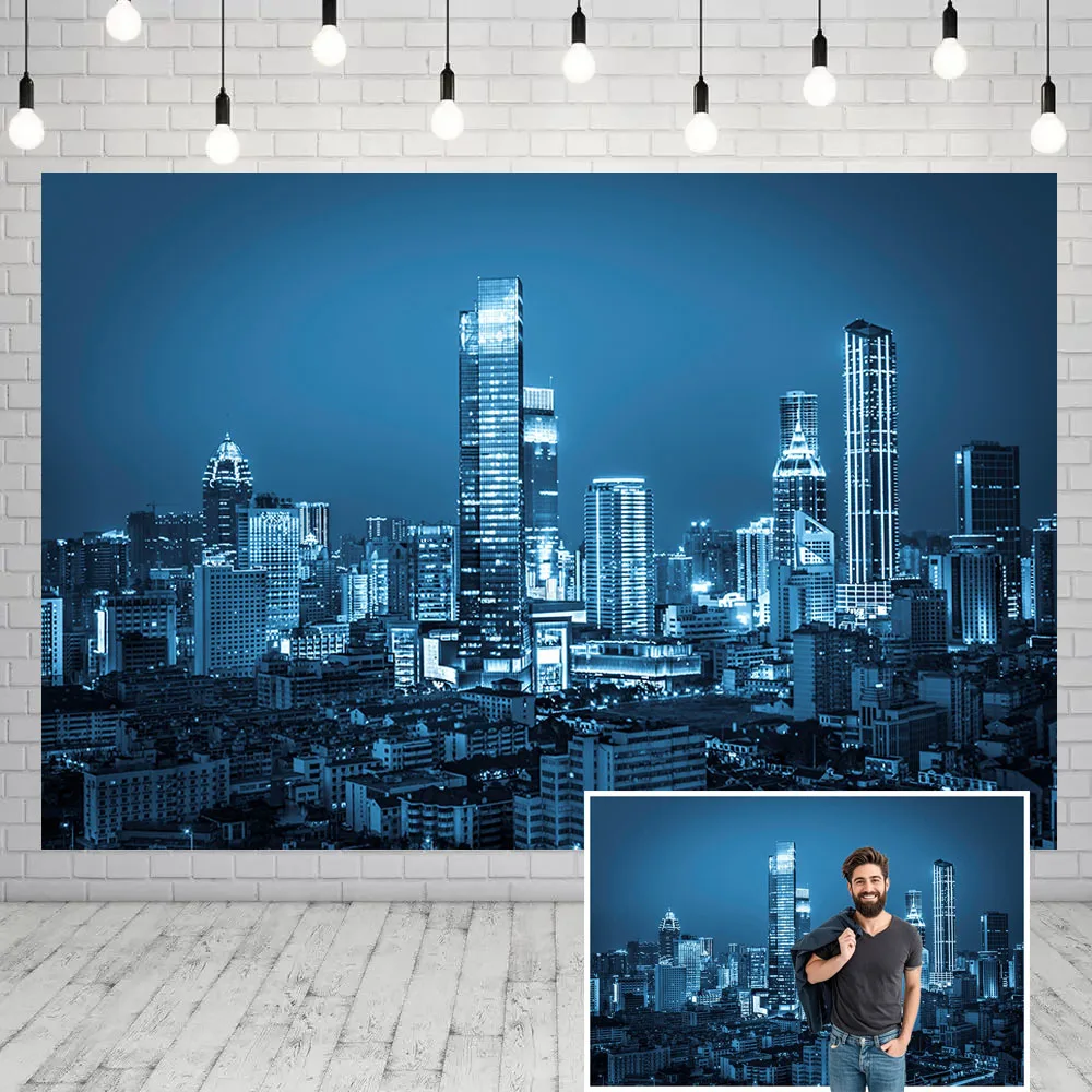 Skyline город ночной пейзаж фон для фотосъемки бизнес современный фон в центре для декора вечеринки день рождения фотосессия фото