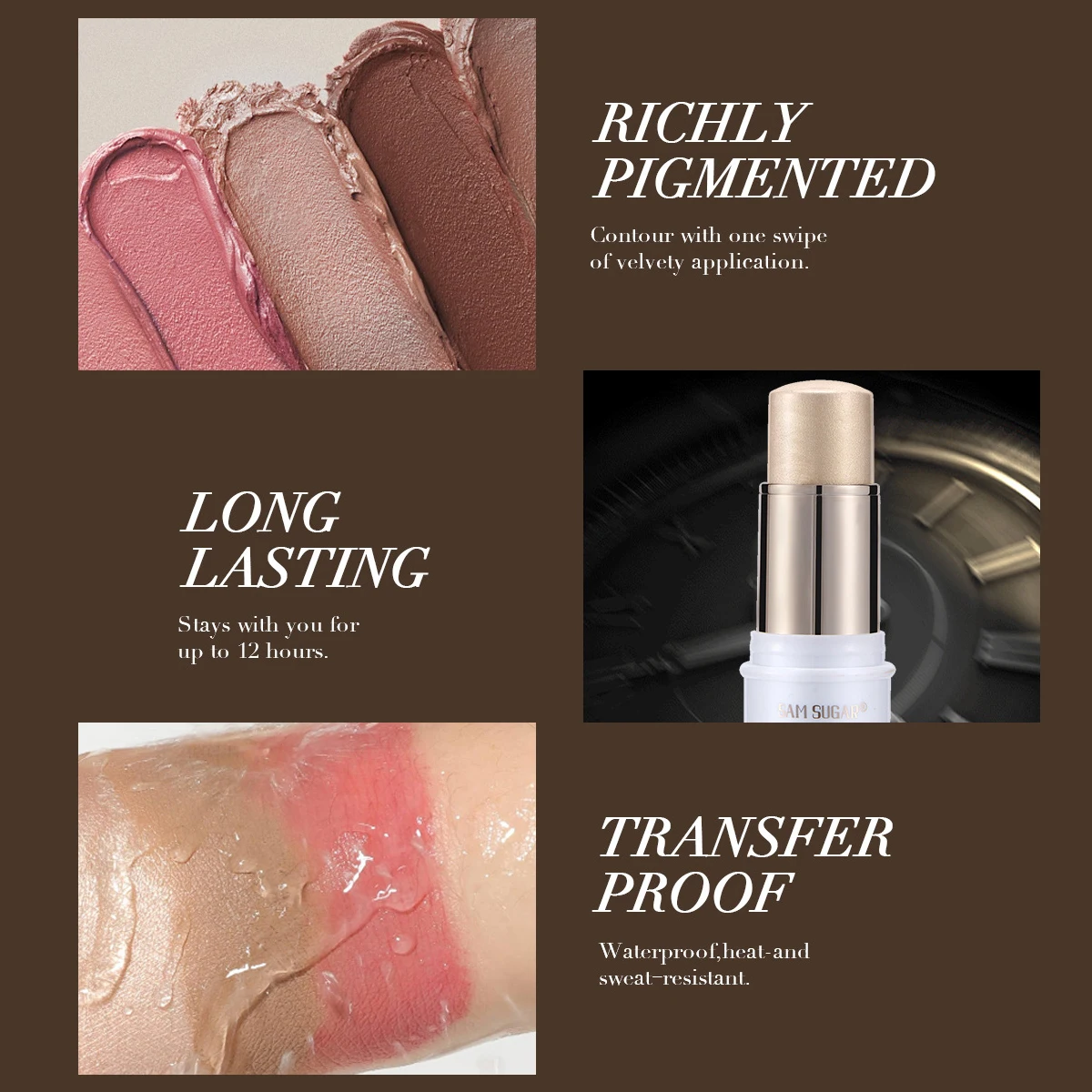 3 in 1 크림 같은 컨투어 스틱 하이라이트 컨투어 블러쉬 하나로 방수 및 오래 지속되는 삼차원 얼굴 윤곽 연출