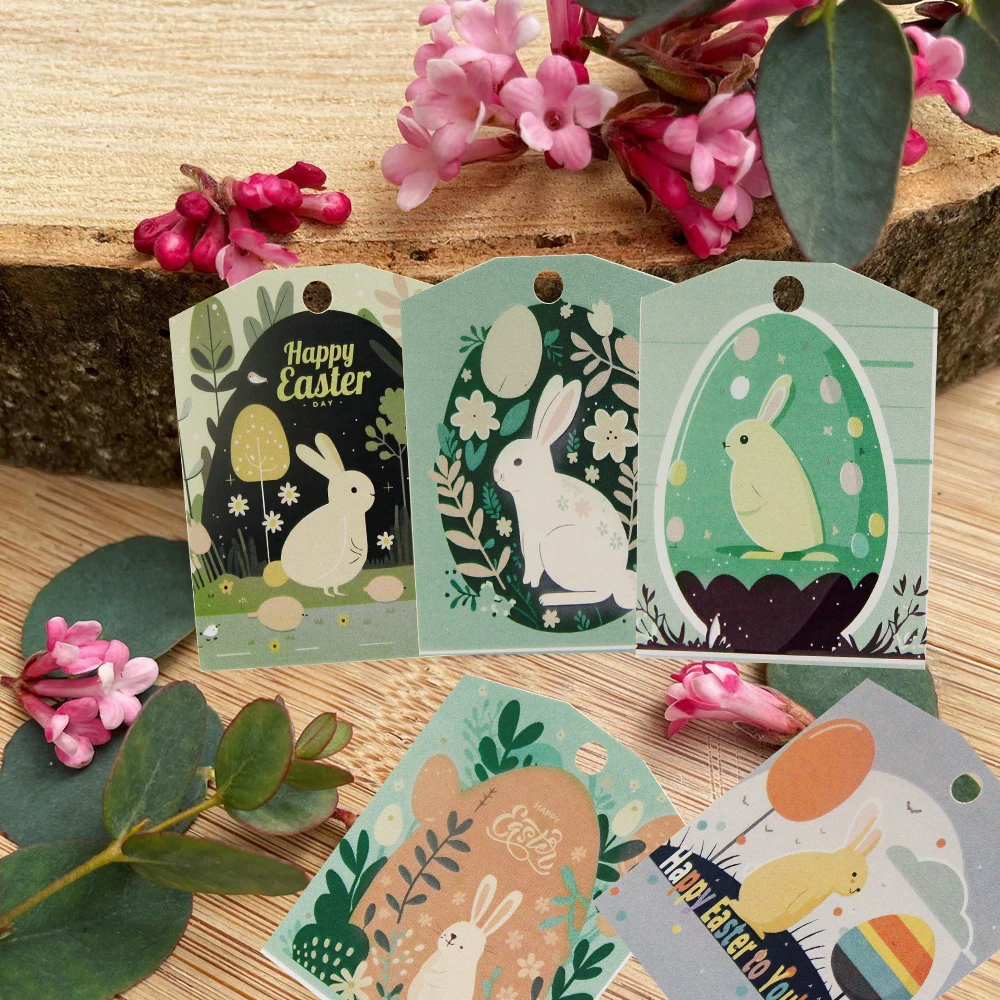 45pcs/lot Easter Rabbit Egg Hanging Tags Carton Vintage Paper Label For Happy Easter Party Decorations DIY Gifts Wrapping Supply