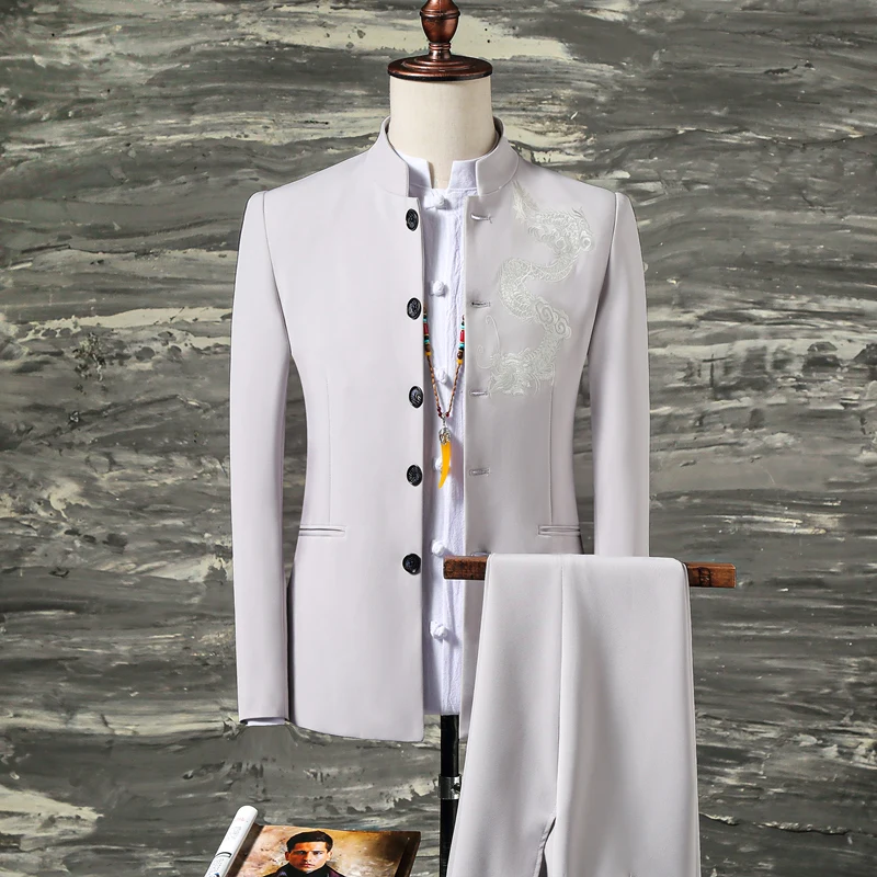 

(Jacket+Pant) Sinicism Men's Business Leisure Suits Fashion Groom's Wedding Dress Blazers Men Chinese Tunic Suits 2 Pieces S-3XL