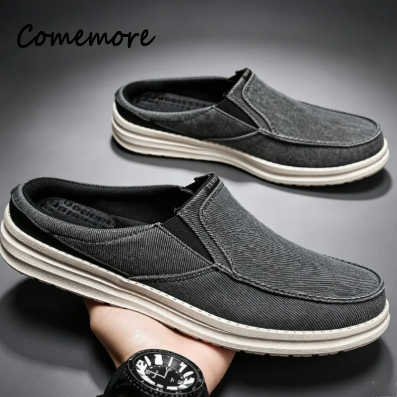 Comemore Men Half Baotou Canvas Shoes Lightweight Comfort Casual Slippers Big Size Male Outdoor Lazy Footwears Zapatos Hombre