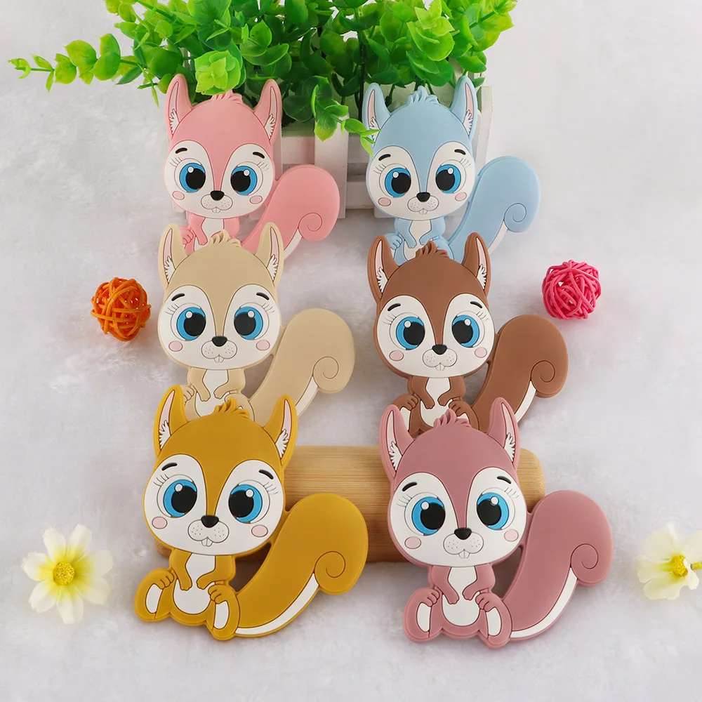 Sunrony 1pc Silicone Squirrel Animal For Jewelry Making DIY Baby Pendants Food Grade Toys For Teeth Rod Baby Gift