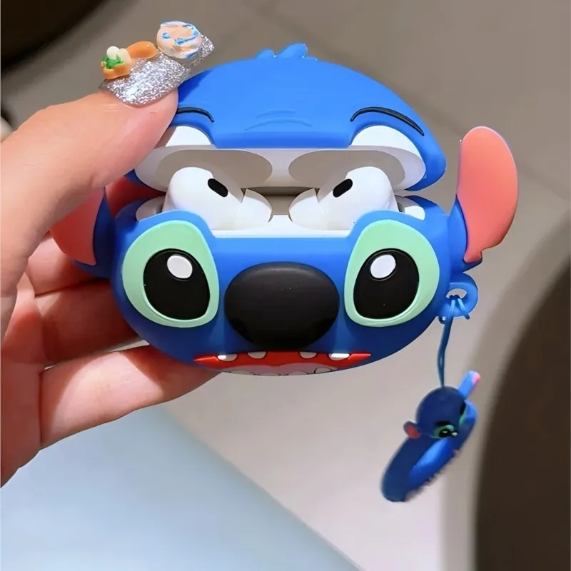 

3D Cute Cartoon Disney Stitch Earphone Case For Airpods 4 Pro 2 1 2 3 Wireless Bluetooth Headset Protective Cover With Pendant