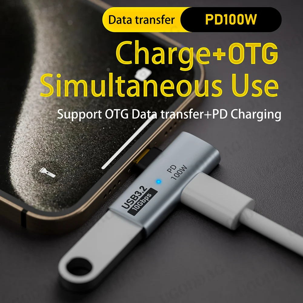 2-in-1 Type C 3.2 OTG Splitter with Type C 100W PD Fast Charging USB C To USB 3.2 Adapter Converter for Phone Tablet Macbook