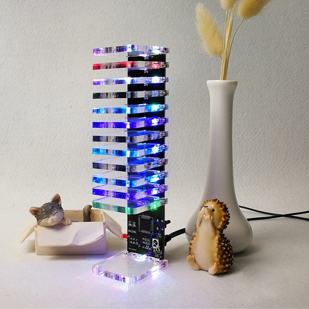 DIY electronic kit LED light cube music spectrum assemble kit 13-segment audio light column diy soldering project