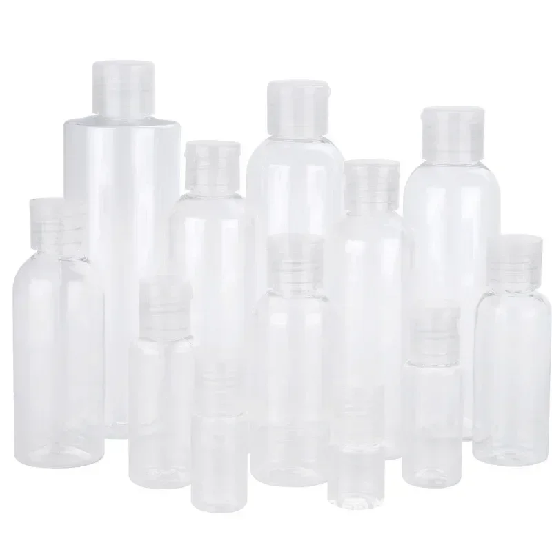 50/100 pçs 5ml 10ml 20ml 30ml 50ml garrafas de plástico transparente squeeze loção shampoo garrafa viajar viagem essencial atacado