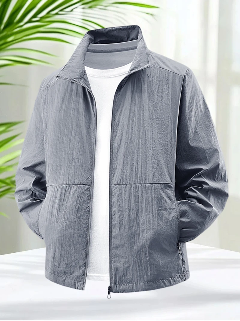 

Мужская солнцезащитная куртка, легкая ветровка, пальто на молнии с капюшоном, быстросохнущая уличная дорожная одежда, большие размеры M-8XL