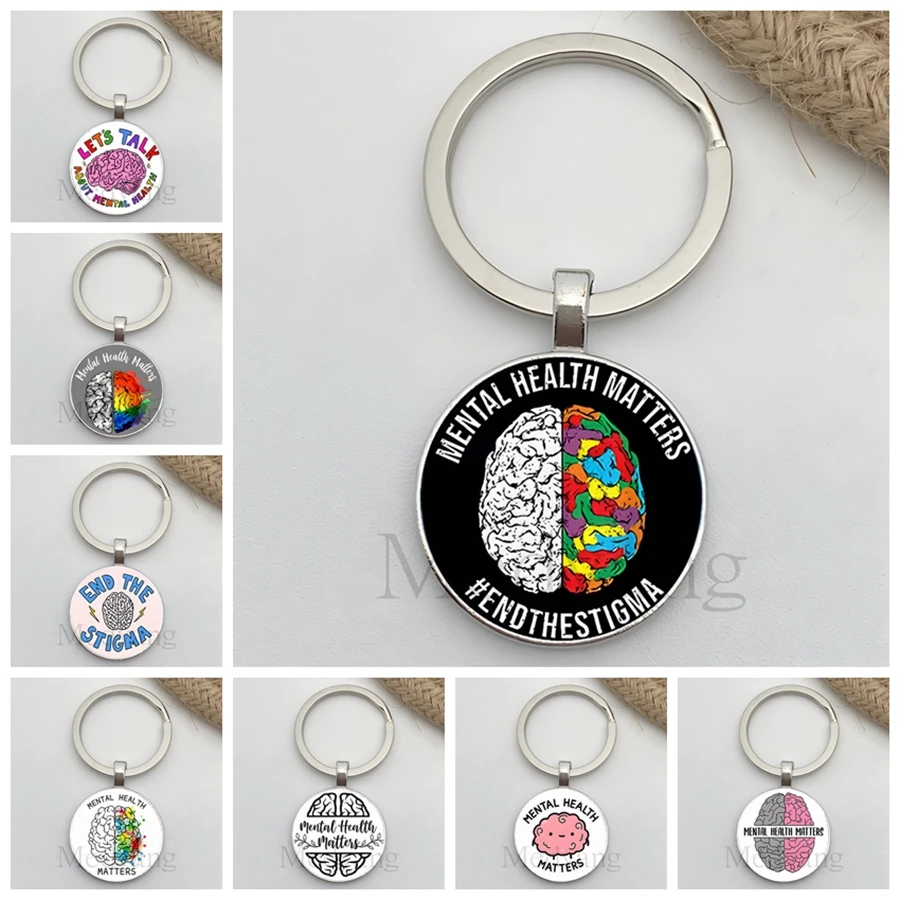 Creative mental health keychain focusing on mental health issues photos glass keychain gift from a psychologist