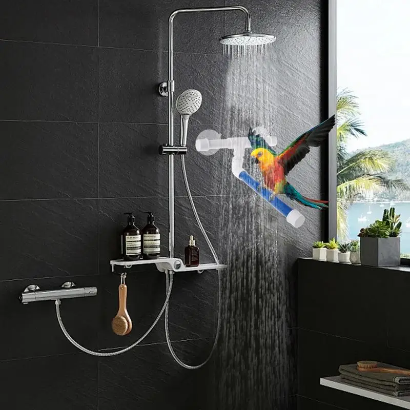 الطيور دش جثم شفط كأس Bied جثم دش حامل لعبة جدار جبل رف قائم قفص الببغاء اكسسوارات حمام اللعب ل #1