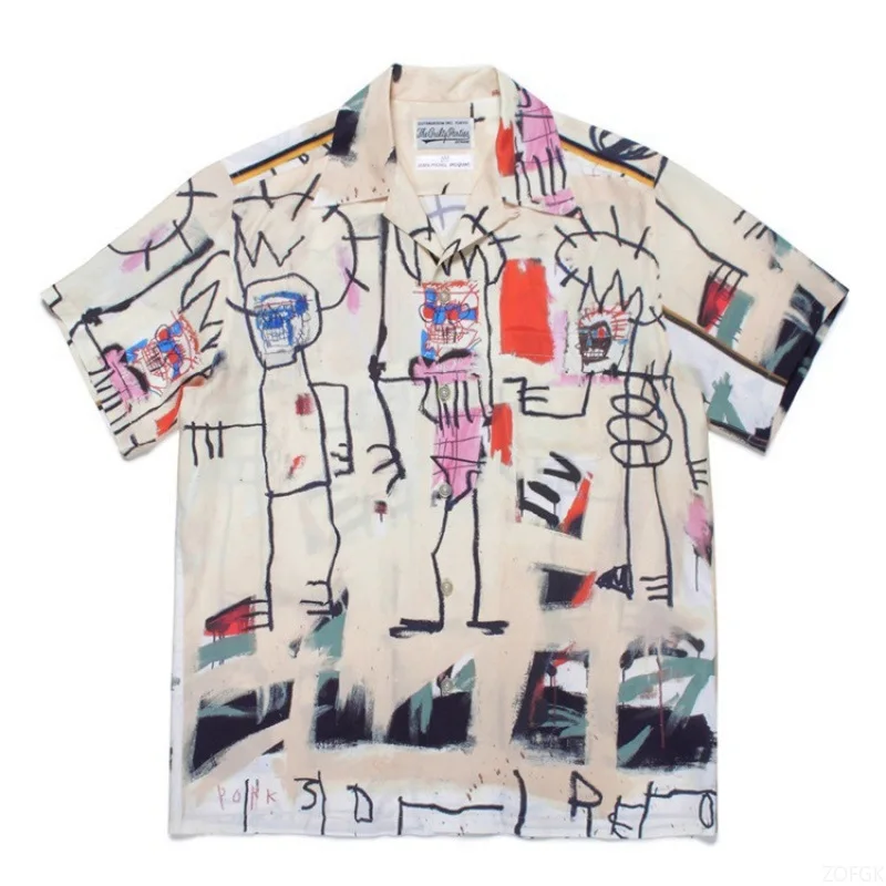 قميص زهري بأكمام قصيرة مطبوع ثلاثي الأبعاد جرافيتي ياباني هاواي رداء علوي غير رسمي ملابس يومية 2024 #4