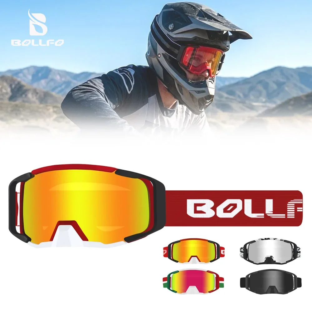 

BOLLFO Off-Road Motorcycle Glasses UV400 Windproof Impact-Resistant Motocross Goggles Dual-Cycle Defogging MX Dirt Bike Goggles