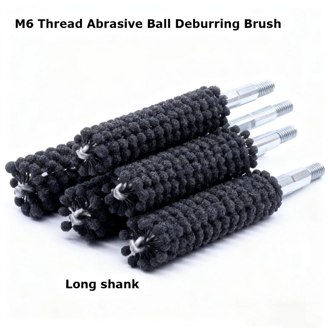 

1 шт. Grit120 абразивная шариковая щетка для снятия заусенцев с внутренним отверстием, длинный хвостовик, полировальная щетка, чугунная шлифовальная щетка для корпуса