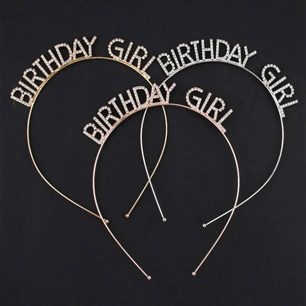 頭飾りスイートクイーン誕生日ギフトレター合金ラインストーンクラウン女性ジュエリー韓国スタイルヘアフープハッピーバースデーヘッドバンド