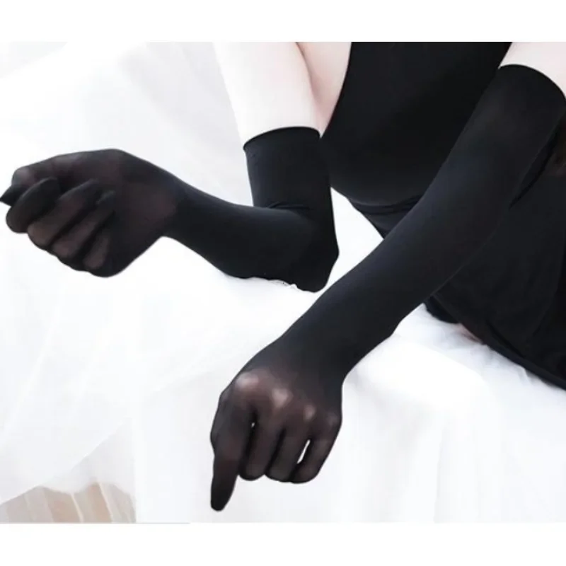 Sexy Lace Thin Transparent Hollow Breathable Long Gloves Seamless High Elasticity Solid Women Man White Black Stocking Gloves