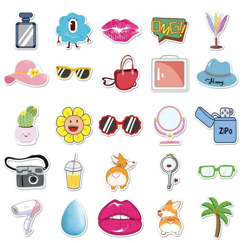 50pcs Cartoon Personality Cute Creative Doodle Decorative Stickers