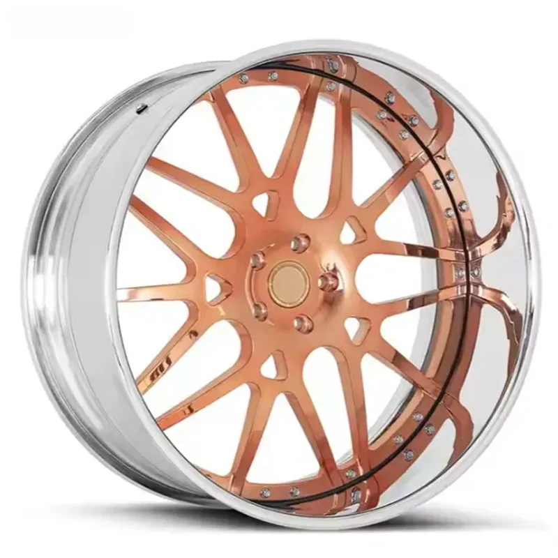 Rodas Forjadas com Aro Cromado e Raios Dourados, Todos os Tamanhos, Super Leves, em Liga de Alumínio 6061, para Carros de Passageiros, como o Chevy Bel Air