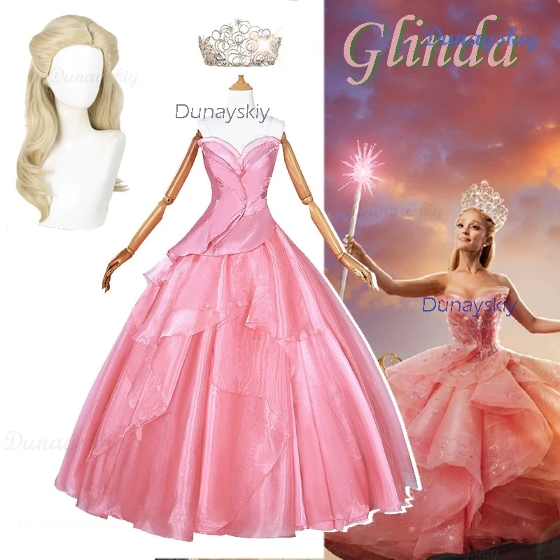 Wicked Anime Cosplay Witches Costumes Glinda Pink Ball Gown Wig Tiara Clothes Movie Party Role-playing Suit Evenning Dress 2024