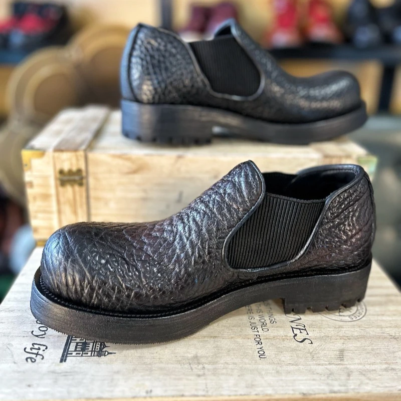 

British Retro Cowhide Derby Slip on Trendy Handmade Business Casual Leather Shoes Men's Loafers Work Genuine Leather Work Shoes