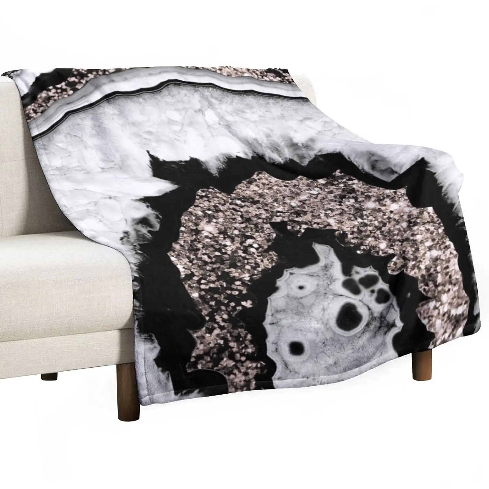 

Gray Black White Agate with Rose Gold Glitter #1a (Faux Glitter) #gem #decor #art Throw Blanket Fluffy Softs Blankets