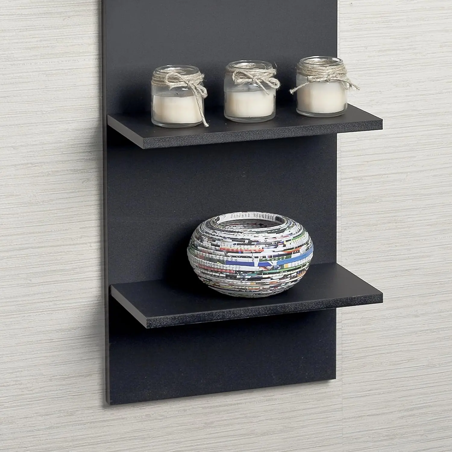 Decorative Wall Mount Vertical Shelving Unit - Modern Column Shelves (Black/Pine)