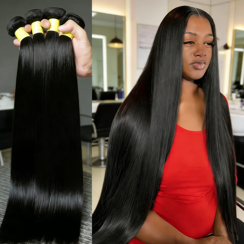 

Bone Straight 30 40 Inch Human Hair Bundles Straight Bundles Deal Brazilian Virgin 1/3/4Bundle Raw Hair Extensions Natural Color