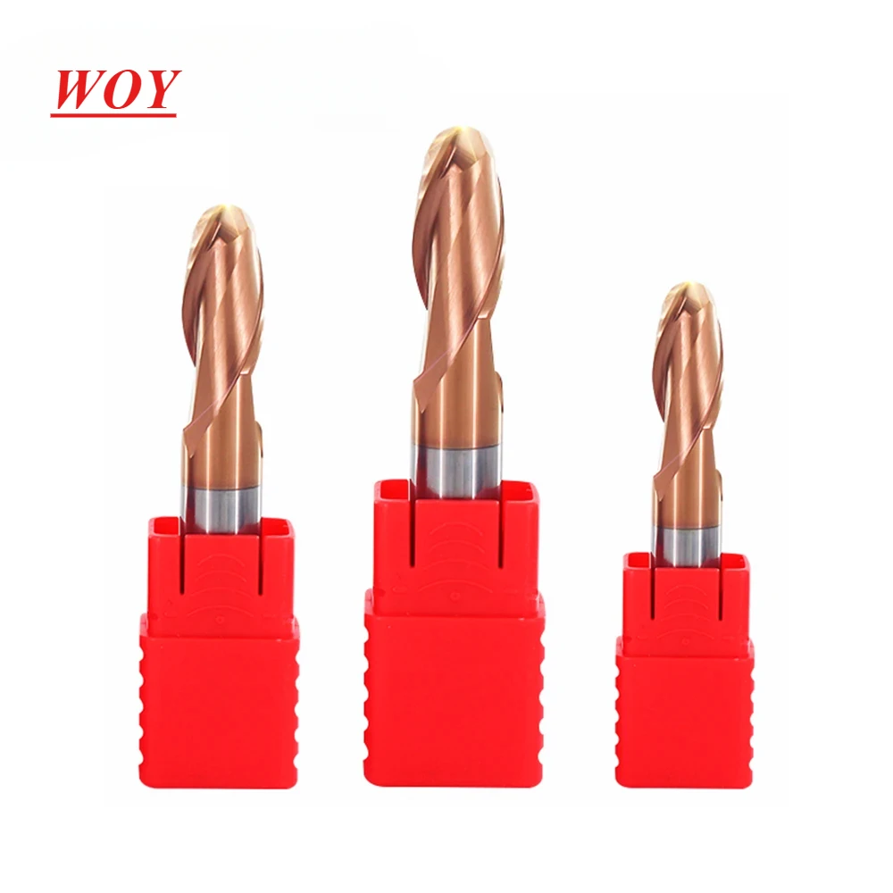 WOY HRC55 2 Flutes Carbide Ball Nose End Mill Tungsten steel Cutter CNC Router Bit Milling Tool R0.5 R1 R2 R3 R4 R5 R6