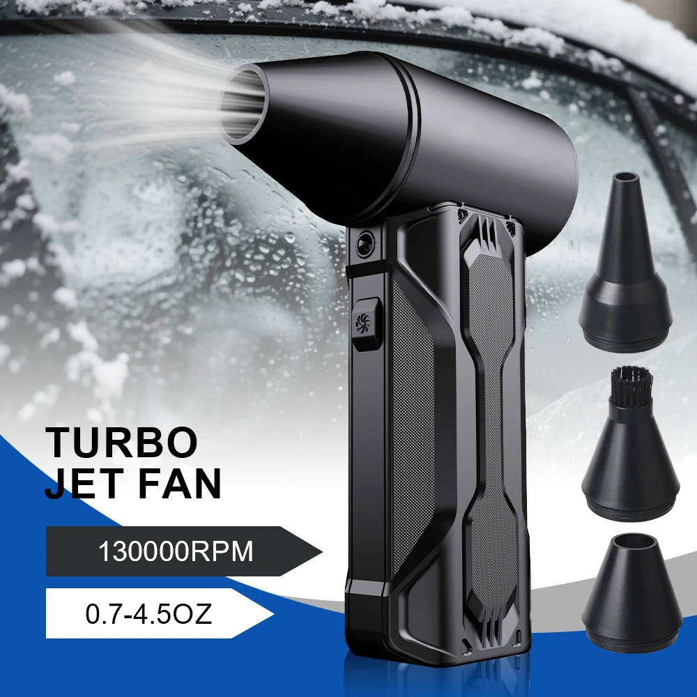 

Автомобильный снегоочиститель, портативный турбоструйный вентилятор, 130000 об/мин, вентиляционное отверстие для сиденья, щетка для чистки салона, насадки, беспроводной вентилятор