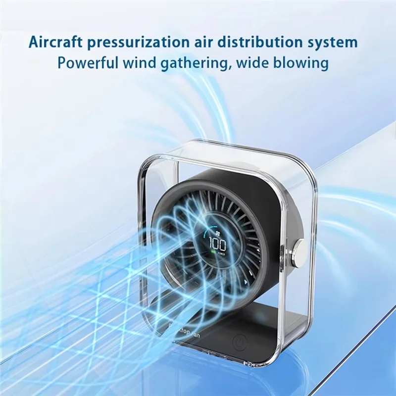 Quiet Circulation Desktop Fan 100 Speeds LED Digital Home Office Mini Fan 3000Mah USB Rechargeable Big Wind White
