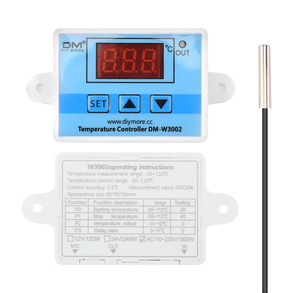 DM-W3002  Temperature controller AC110~220V -50℃-110℃ Temperature Controller with Waterproof Probe and Quick Connector