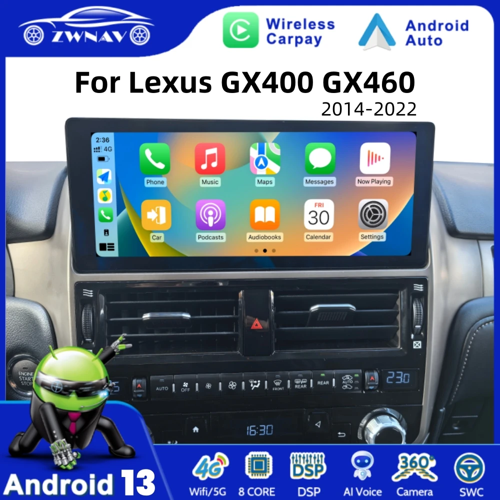 

10.25 inch Android 13 screen For Lexus GX400 GX460 2014 - 2022 Car Radio system HD Screen Multimedia player wireless CarPlay