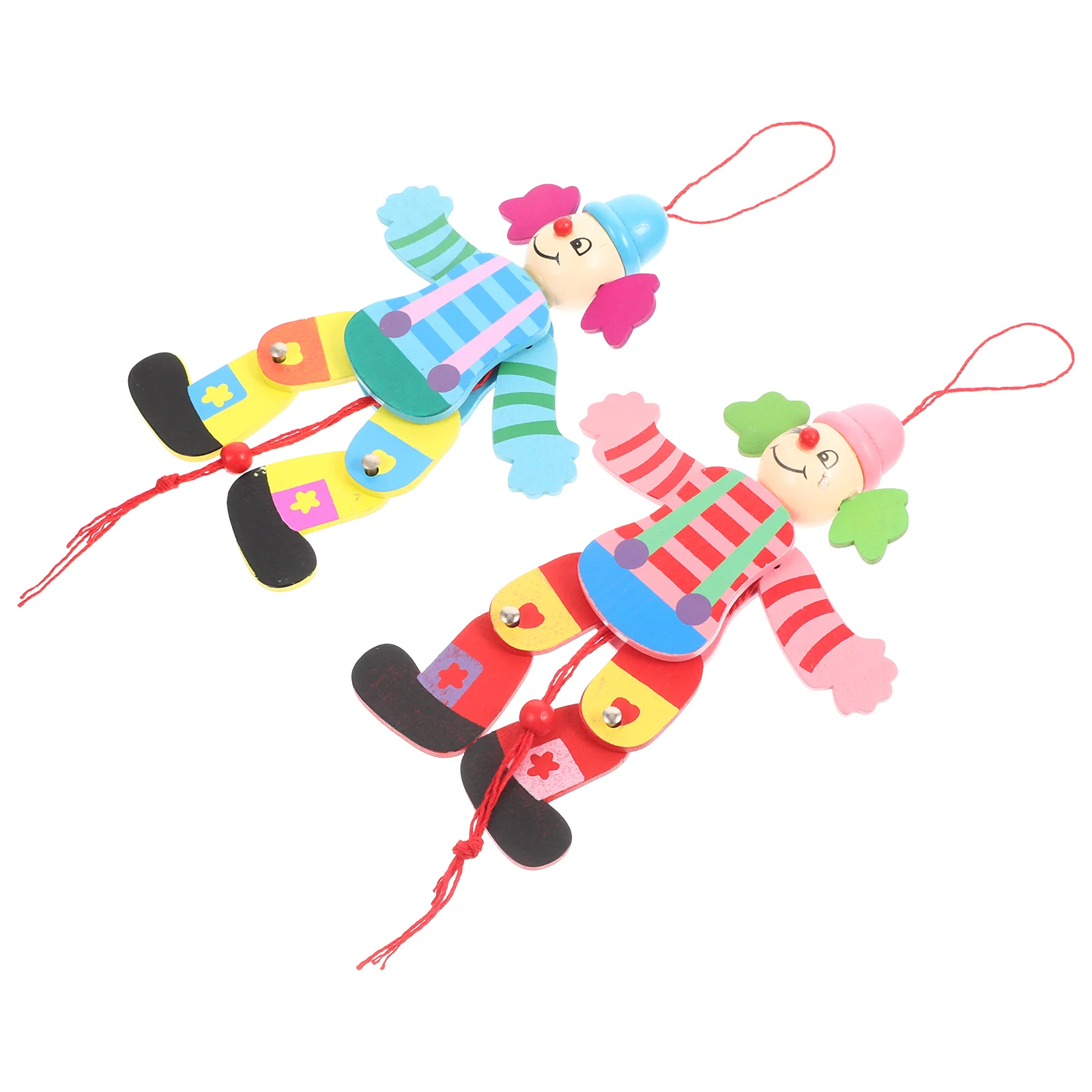 

2 Pcs Pull Line Clown Toy Marionette Puppets Interactive Toys Medium Kids Funny Show Wood Craft