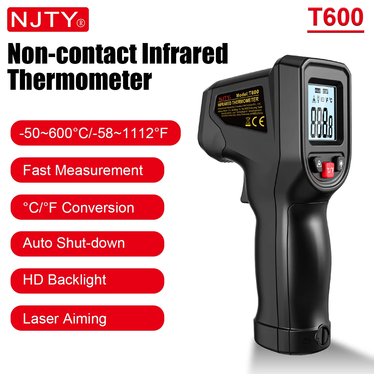 عدم الاتصال الغذاء ميزان الحرارة بندقية ميزان الحرارة بالأشعة تحت الحمراء المنزلية ميزان الحرارة الرقمي لأدوات المطبخ الطبخ 600 ℃