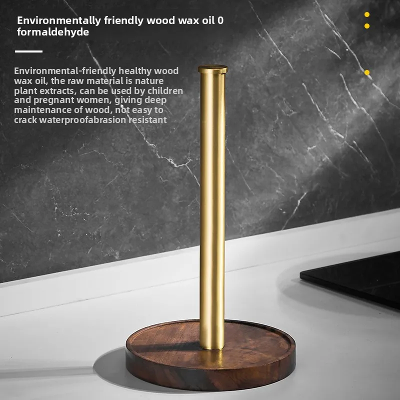 Light luxury walnut gold creative desktop vertical rolling paper holder kitchen paper blotting paper hanging shelf NO Punch