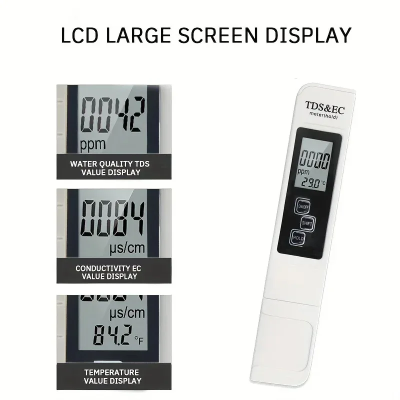 Picture 5: White Handheld TDS Digital Water Tester High Precision Household Purified Tap Water Multifunctional Large Screen Display