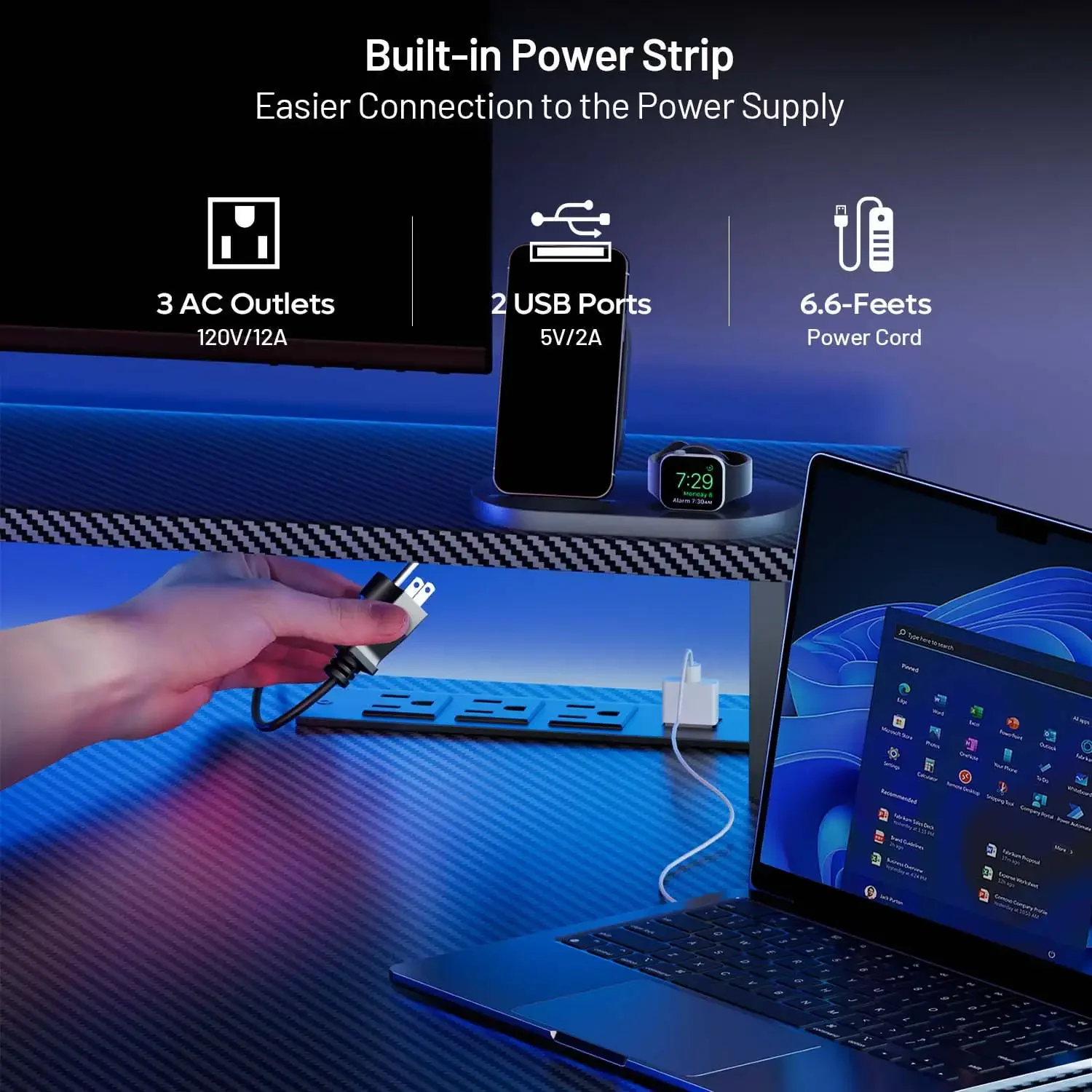 47 inch Gaming Desk with LED Lights & Power Outlet, Computer Gamer Desk with Monitor Stand