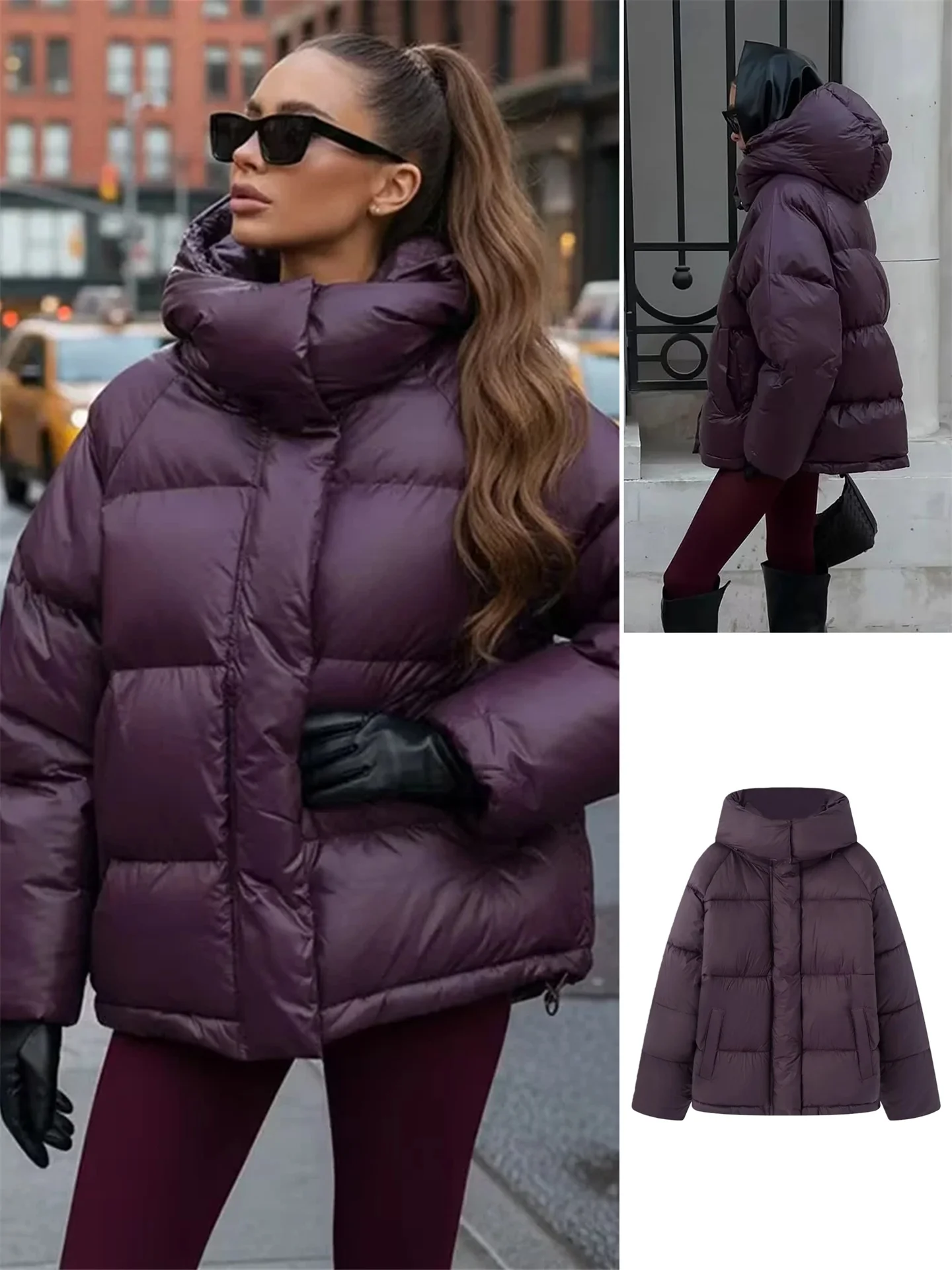 

Winter New Sle Women's Commuter Thiened Removable Hooded Cotton Jaet Warm Bread Sle Coat Zipper Closure Long Sve