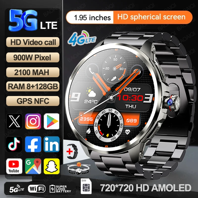 Всесетевые умные часы 5G/4G, 1,95 дюйма, аккумулятор AMOLED, 2100 мАч, 8 ГБ + 128 ГБ ОЗУ, 900 Вт, камера, GPS, Wi-Fi, Google APP, загрузка Smartwatch Всесетевые умные часы 5G/4G, 1,95 дюйма, аккумулятор AMOLED, 2100 мАч, 8 ГБ + 128 ГБ ОЗУ, 900 Вт, камера, GPS, Wi-Fi, Google APP, загрузка Smartwatch