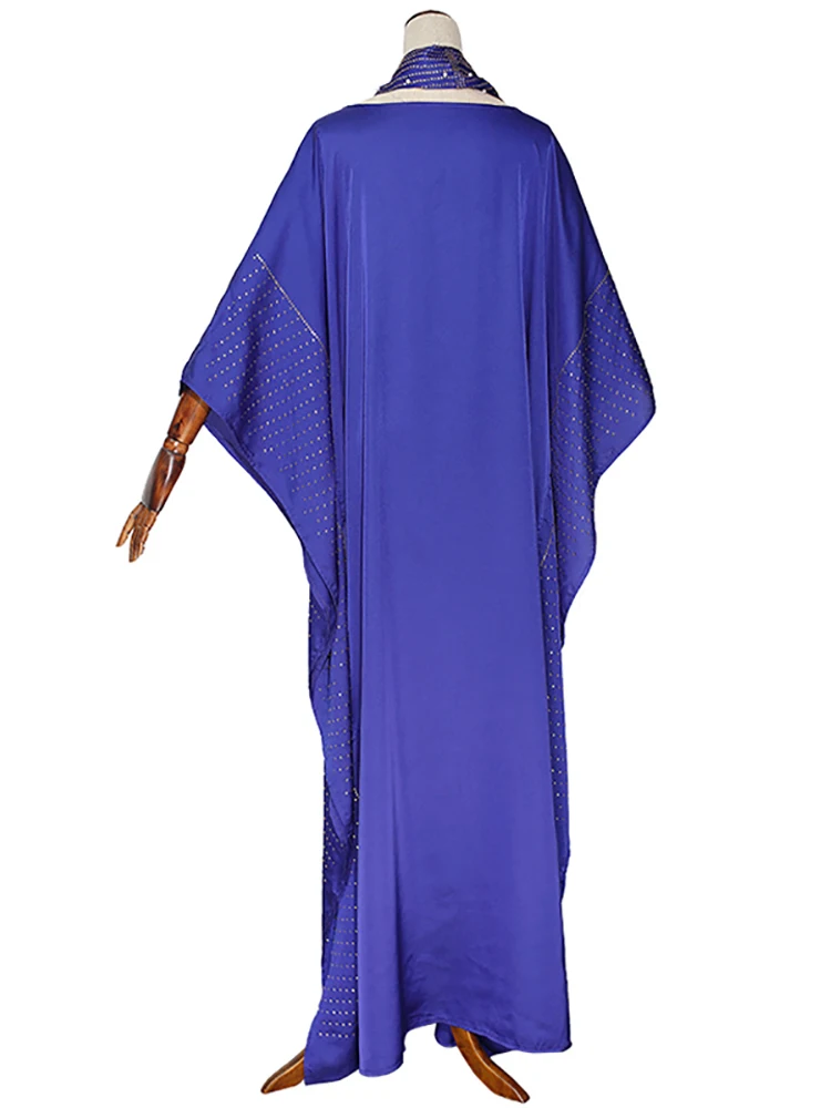 Dubai African Kaftan Hijab Abayas Wedding Party Luxury Diamond Silk Dresses Women Clothing Loose Boubou Nigerian Headtie Dress