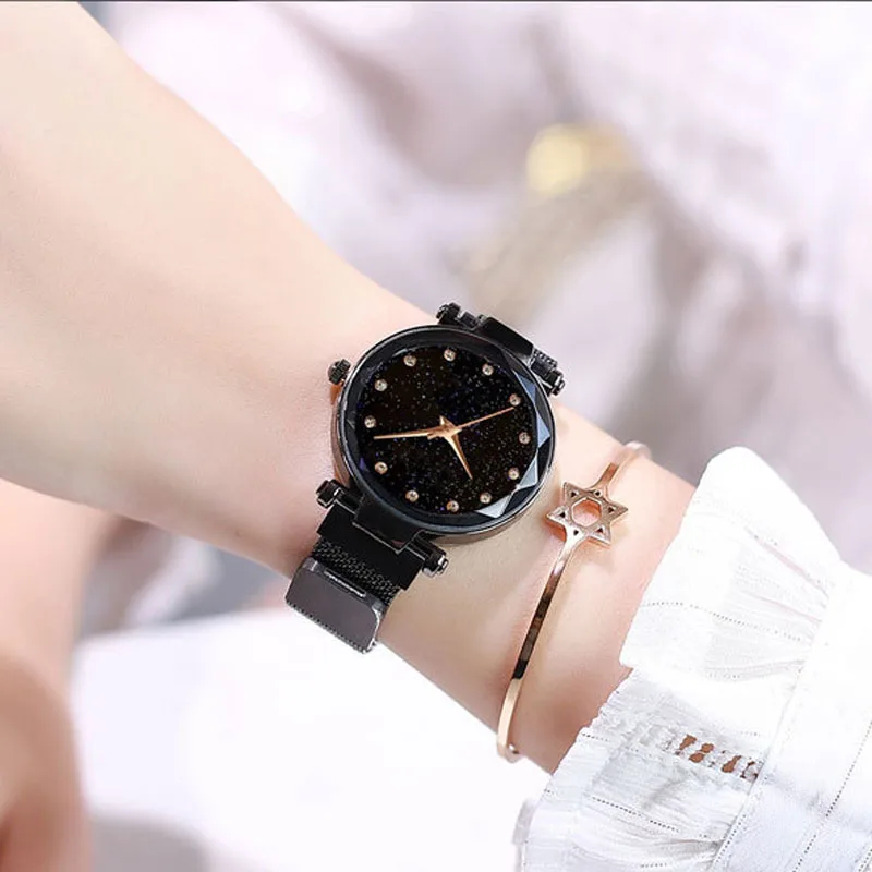 Luxury Women Watches Lucky Flower Bracelet Magnetic Starry Sky Clock Fashion Ladies Diamond Female Quartz Wristwatches for Women