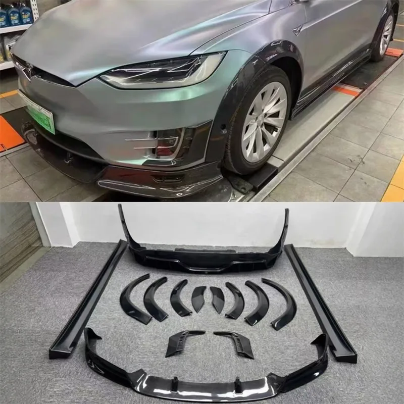 For Tesla Model X Real Carbon Fiber Bumper Front Lip Rear Diffuser Side Skirts Wind Knife Tire Profile Spoiler Body Kit