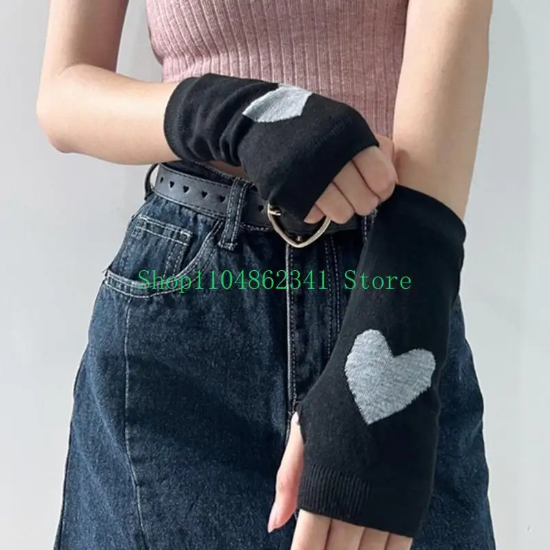 652F 2000s Girl Arm Sleeves for Theme Party Subcultures Gloves Women Knitted Handwear