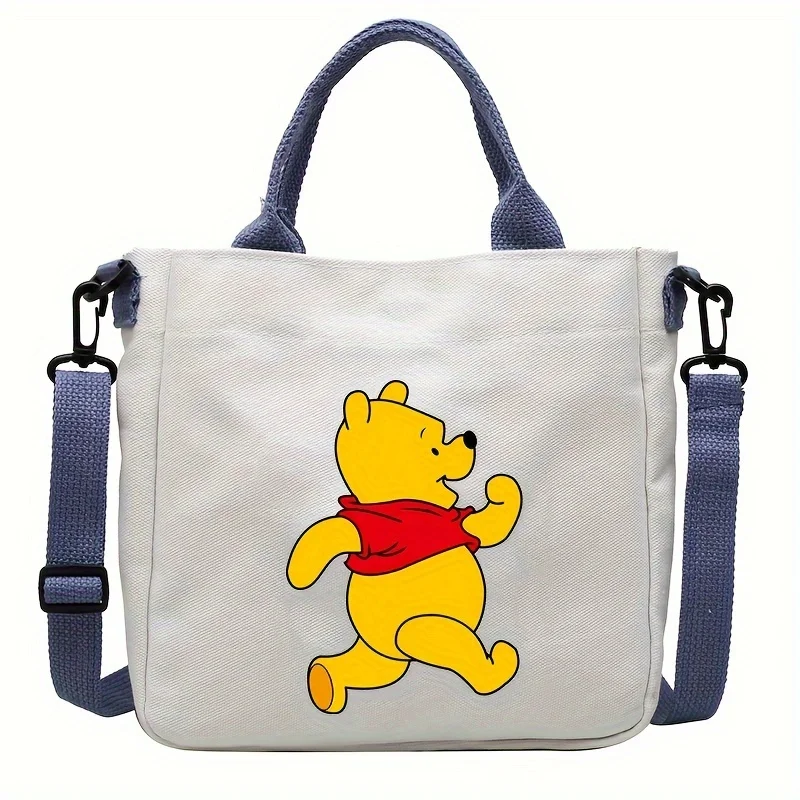 MINISO Disney Winnie The Pooh Delightful Canvas Bag Adorable Cartoon Anime Shoulder Adjustable Removable Strap Spacious Handbag