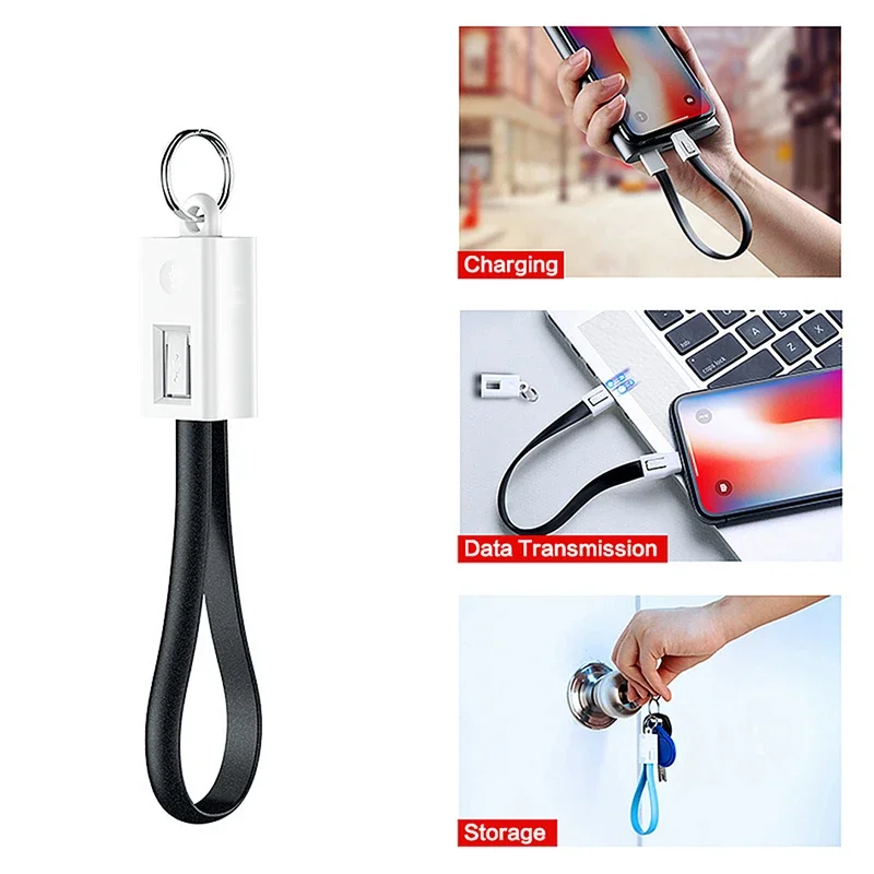 Portable USB Cable Keychain Type C Micro Usb Data Short Cables for Apple Samsung Huawei Xiaomi Mini Key Chain Charger Cord Wire