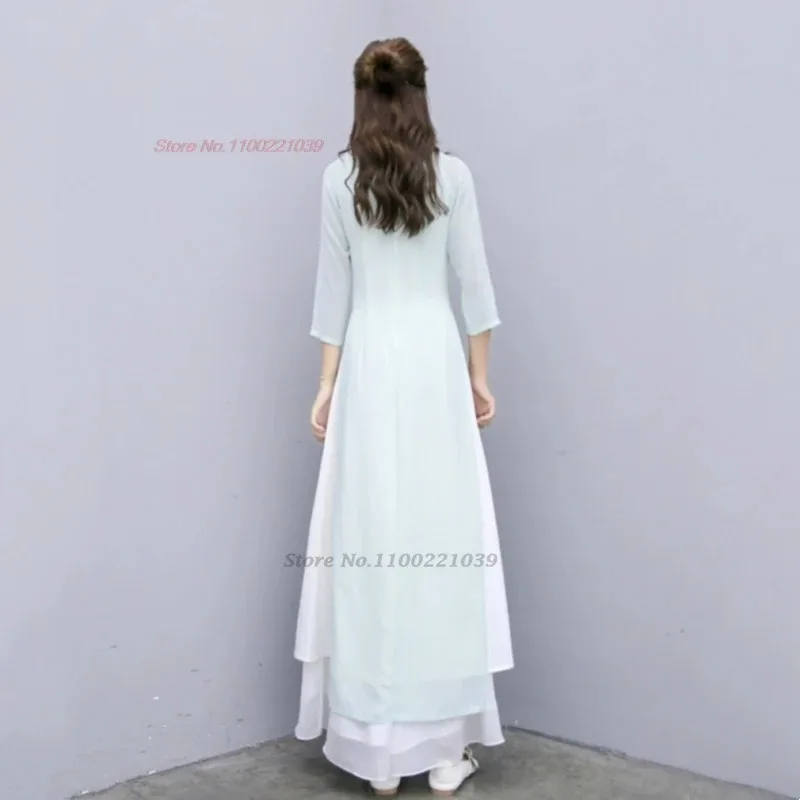 فستان آو داي التقليدي فيتنام 2025 شيونغسام شرقي محسّن من تشيباو للحفلات والولائم فستان سهرة خدمة الشاي فستان هانفو