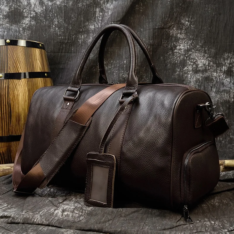 Genuine Leather Men Travel Tote Bag Soft Cowhide Leather Luggage Bags Shoulder Bag Weekend Bag