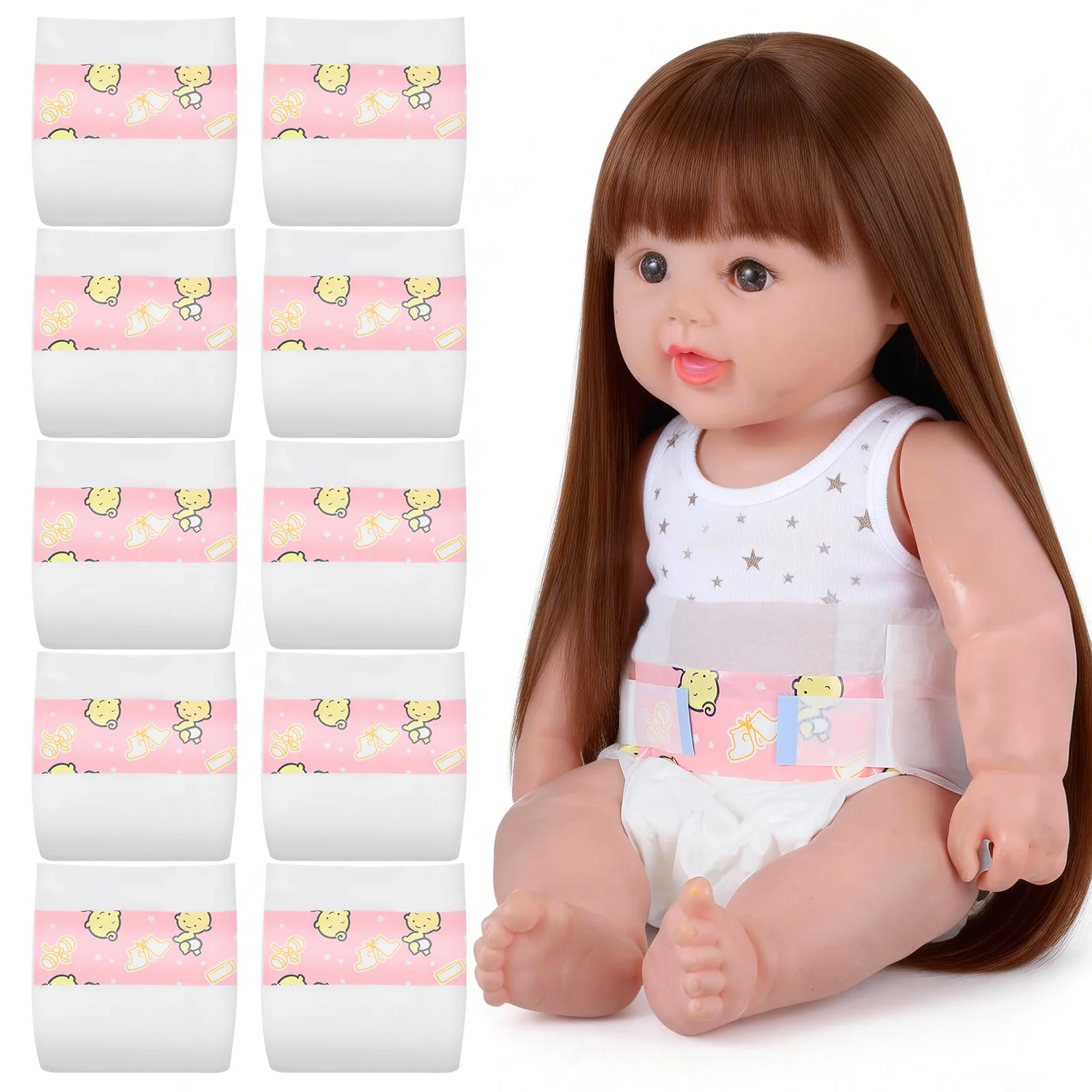

10pcs Diapers Baby Dolls Diaper Accessories Simulation Nappies Pretend Play Care Props Dress Diapers For For Dolls Diapers