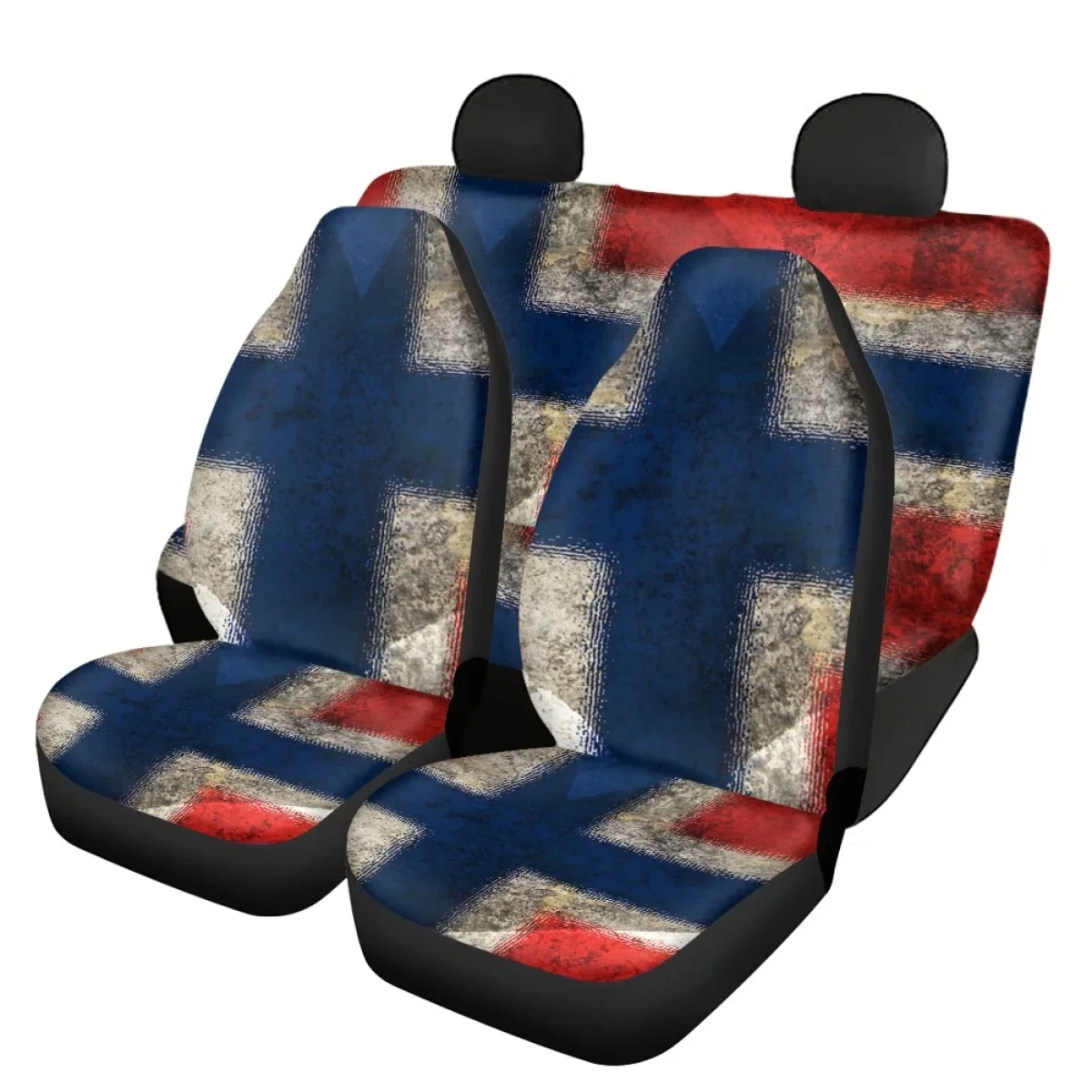 INSTANTARTS 3D Retro Soft Norway Flag Front/Back Car Seat Covers Design Slip-Resistant Auto Interior Seats Protector Comfortable