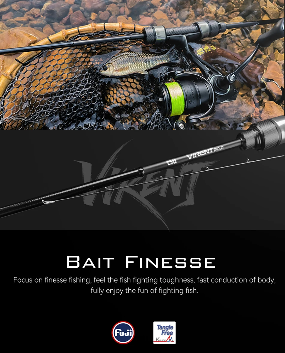 TSURINOYA VIRENT 1,8m 1,95m 2,10m UL L 65g FUJI Light Game Spinn- und Casting-Angelrute 2-teilig Forellen- und Bachrute Angelzubehör – Detail 11